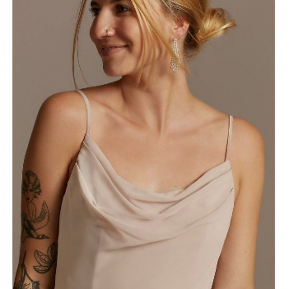 Cowl Neck Chiffon, Ice Blue, Size 2 - Picture 2 of 2